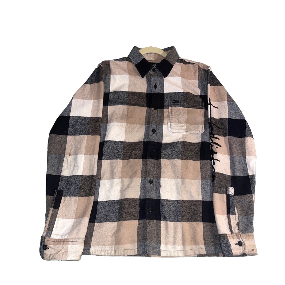 hollister black cream plaid button down